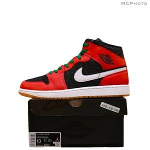 Nike Air Jordan 1 Mid "Christmas" Black Red White with Green Laces Men's Size 13